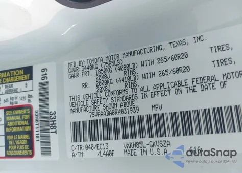 2024 Toyota Sequoia Sr5 from USA, damaged, VIN 7SVAAABA8RX031939